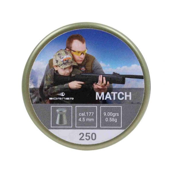 Пули Borner Match 4,5 мм, 0,58 грамм, 250 штук